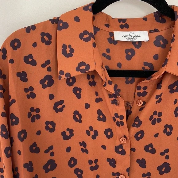 Carly Jean Los Angeles Lennox Leopard Print Rust Blouse - Size Large - Picture 2 of 7